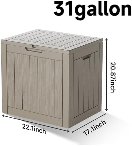 30 Gallon Deck Box, Waterproof Resin Outdoor Storage Box with Lockable Lid, Patio Storage Box with Fade Resistant for Patio Furniture Cushions, Pool Accessories, Garden Tools, Light Coffee