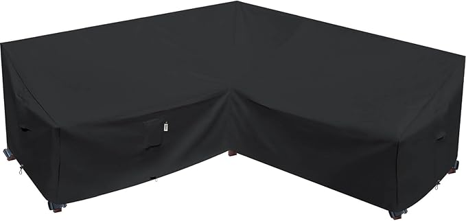 Heavy Duty Outdoor Sectional Cover, 85“ x 85" V-Shaped 5-Seater Waterproof 600D Patio Furniture Covers, Outside Lawn Patio Couch Protector(Midnight Black, V-Shaped-85 x85)