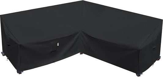 Heavy Duty Outdoor Sectional Cover, 85“ x 85" V-Shaped 5-Seater Waterproof 600D Patio Furniture Covers, Outside Lawn Patio Couch Protector(Midnight Black, V-Shaped-85 x85)