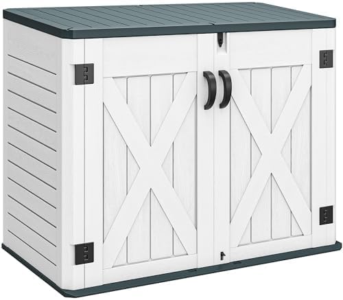 YITAHOME Outdoor Horizontal Storage Sheds 35 Cu Ft,Light Gray+Resin Storage Shed Shelves 35 Cuft,Gray