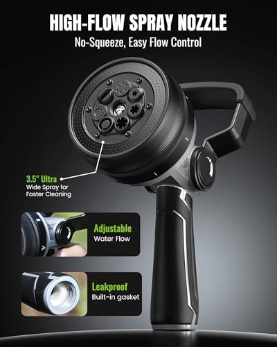 RAINPOINT Garden Hose Nozzle and Quick Connector Set, 7 Spray Patterns Heavy Duty Metal Hose Nozzle with Adjustable Flow Control, 3/4 Inch Solid Brass Quick Connectors for Easy Switching