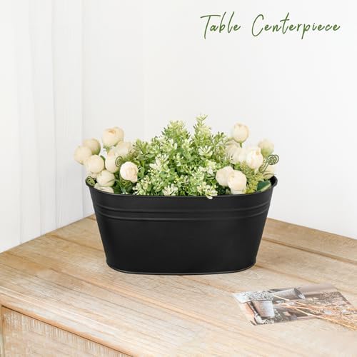 Dahey 10.5 and 15.7 Inch Metal Iron Hanging Flower Pots for Railing Fence Hanging Bucket Pots Countryside Style Window Flower Plant Holder with Detachable Hooks Home Decor