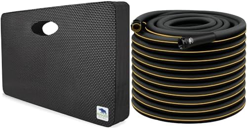 RUGGED RHINO Kneeling Pad and Garden Hose Bundle, Kneeling Pad is 17.5x11 Inch, Garden Hose is 25 Feet Long, Both in Black Color, 2 Item Outdoor Bundle