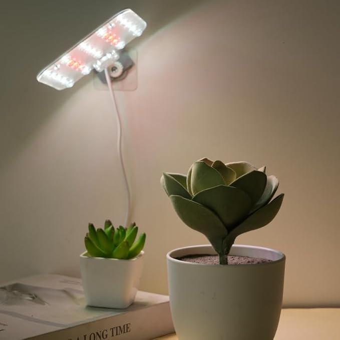 Grow Lights for Indoor Plants, Full Spectrum Panel Lamp with Timer (6H/10H/12H), Auto On/Off, 4 Dimming Levels, Slim Design for Under-Shelf or Wall Mount Use (No Adapters)