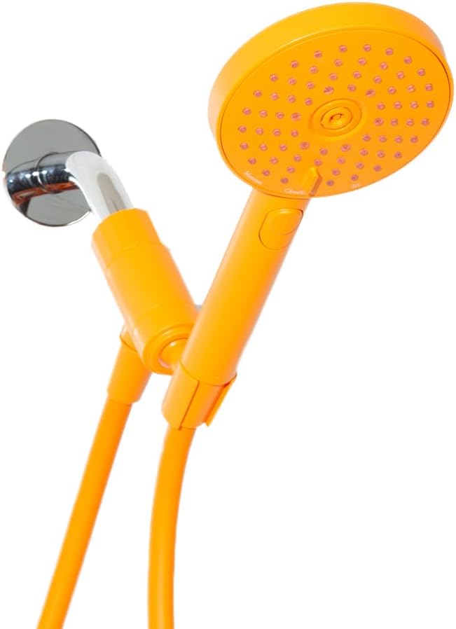 Sproos! Handheld Shower Head, High Pressure, 3 Spray Functions Plus Pause, Extra Long 70 Inch Hose, Silicone Nozzles, 7 Colors (Vitamin C)