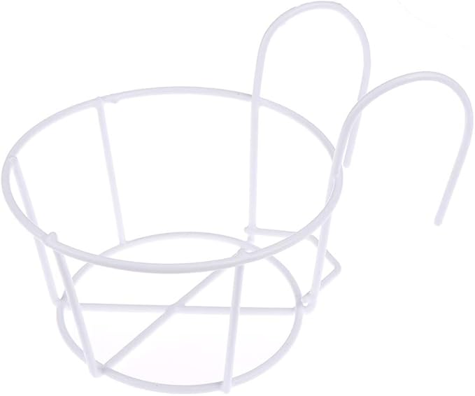 1 Pack Hanging Railing Planters Flower Pot Holders Plant Iron Racks Fence Metal Potted Stand Mounted Balcony Round Plant Baskets Shelf Container Box for Indoor and Outdoor Use-White,Garden Steel Pots