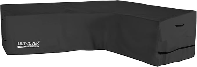 ULTCOVER Patio L-Shaped Right Facing Sofa Cover Waterproof for 6-Seater Outdoor Sectional Furniture Couch 110”W (Back Length) x 85”W (Right Side), Black