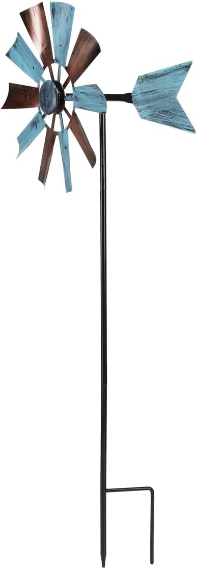 BinaryABC Outdoor Yard Windmill Metal Wind Spinner,Wind Sculptures Spinners Yard Decor Pinwheel,for Garden Yard Lawn Patio Decoration (Retro Two-Color)