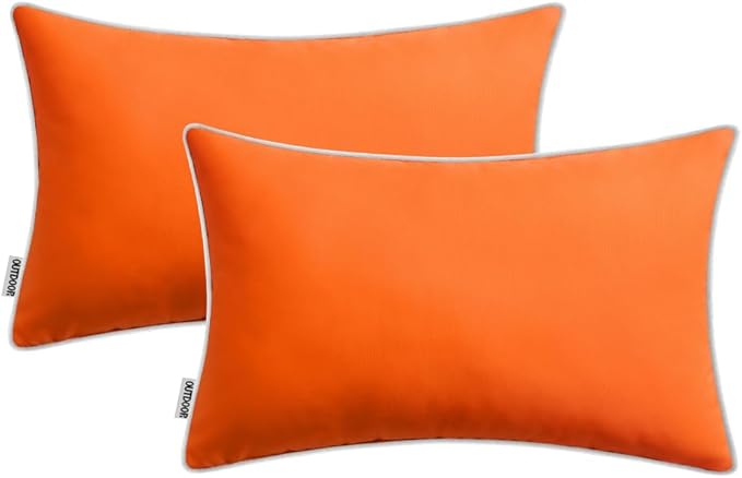 MIULEE Pack of 2 Outdoor Waterproof Pillow Covers Decorative Lumbar Throw Pillows Solid Color Farmhouse Couch Cushion Covers for Patio Tent Bed Sofa Living Room 12x20 Inch Bright Orange