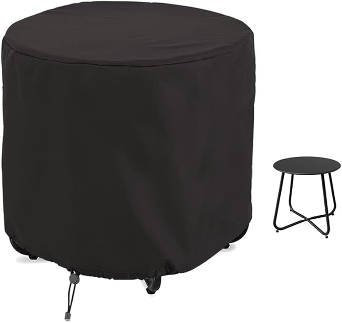 Patio Steel Patio Side Table Cover Waterproof Heavy Duty Small Outdoor Round End Table Covers, 18" D X 16" H, Black