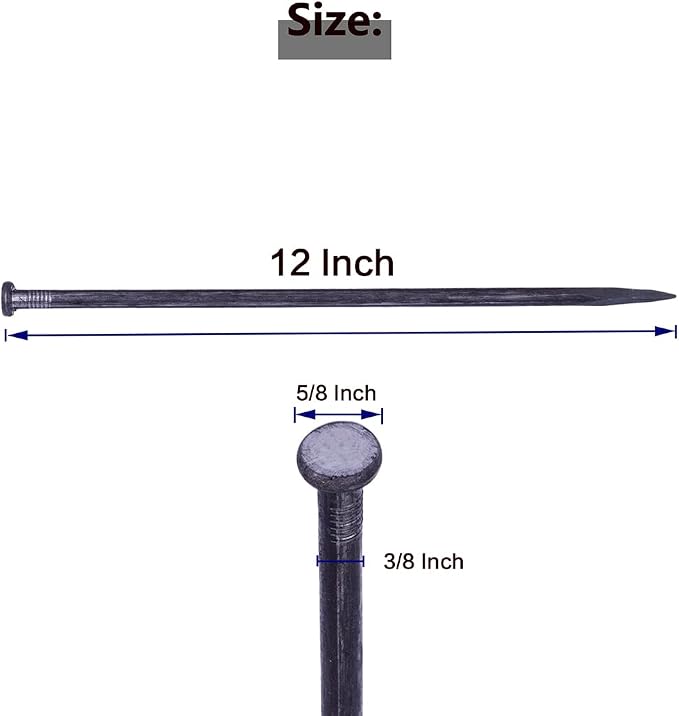 Ultra-Strong Landscape Spikes 12 Inch 12 Counts Metal Landscape Edging Anchoring Spikes, Heavy Duty Nails for Artificial Turf Spikes, Paver Edging, Timber Carpentry, Weed Barrier, Tent Pegs