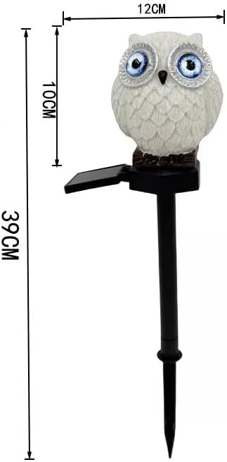 Solar Powered White Blue Eyed owl Lights, Garden Decorative Resin Cute Animal Ground lamp, Wireless Dusk to Dawn LED Warm Lights Waterproof.