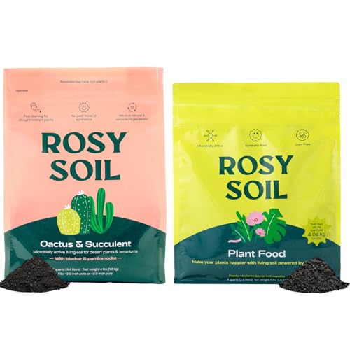 Rosy Soil Plant Food (4 qts) + Cactus and Succulent Potting Soil Mix (4 qts) - Microbially Active Fertilizer for Houseplants, Herbs, Flowers - Potting Soil Mix for Indoor Plants