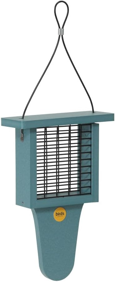 Birds Choice Suet Feeder with Tail Prop, Holds 1 Suet Cake | Hanging Suet Bird Feeder with Roof for Woodpeckers, Jays, Nuthatches | Sturdy for Garden & Backyard | Lake Blue, 7.625"L x 3"W x 11.75"H