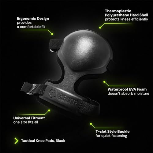 GRITR 2-Piece Tactical Knee Pads and Shooting Glasses Set for Hunting, Shooting, Construction & Outdoor Work – Black Knee Pads, Transparent Frame Glasses