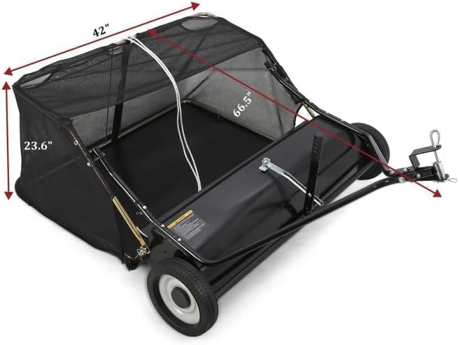 42" Large Capacity Pull Behind Lawn Sweeper with Adjustable Sweeping Height - Leaf & Grass Collector with Dumping Rope Design for Picking Up Grass and Debris