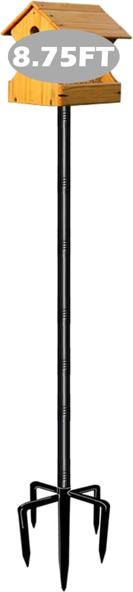 Garbuildman 105 Inch Bird Feeder Pole Kit, Heavy Duty Bird House Pole Set with 5-Forked Base, Adjustable Universal Mounting Post Kit for Outdoors, Matte Black, 1 Pack