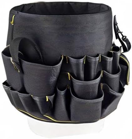 HEEPDD Bucket Tool Organizer, 56 Pockets Caddy Bag for Garden Construction, Carpenter, Electrician, Builder, Black