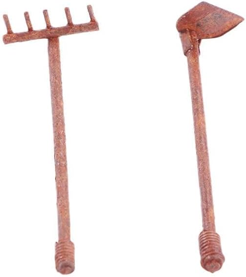 4 Pcs/Set Miniature Dollhouse Garden Tools 1:12 Mini Rusty Shovel Hoe and Pitchfork Fairy Garden Accessories Furniture Ornaments Micro Landscape Decor (1.96~2.16Inch Long x 0.39Inch Wide)