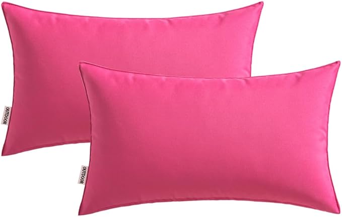 MIULEE Pack of 2 Decorative Outdoor Waterproof Pillow Covers Rectangular Garden Cushion Sham Throw Pillowcase Summer Shell for Patio Tent Couch 12x20 Inch Hot Pink