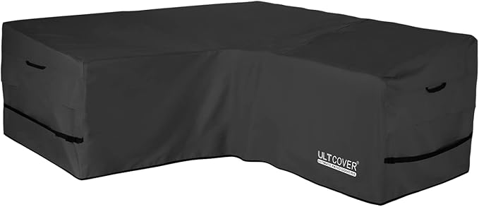 ULTCOVER Patio V-Shaped Sofa Cover Waterproof for 5-Seater Outdoor Sectional Furniture Couch 85 inch Wide, Black