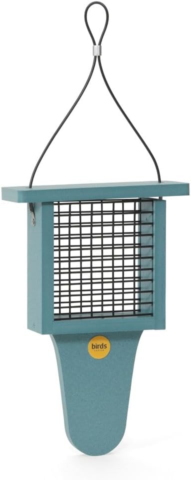 Birds Choice Suet Feeder with Tail Prop, Holds 1 Suet Cake | Hanging Suet Bird Feeder with Roof for Woodpeckers, Jays, Nuthatches | Sturdy for Garden & Backyard | Lake Blue, 7.625"L x 3"W x 11.75"H
