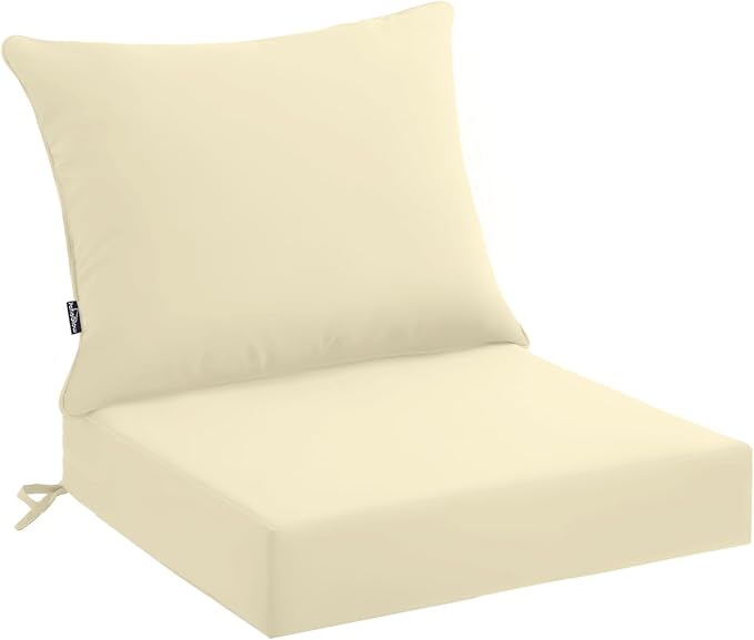 PatioGlow Outdoor Seat Cushion Set 24 x 24 x 4 Inch, Waterproof & Fade Resistant Patio Furniture Cushions with Removable Cover and Ties, Thick Deep Seating Pads for Outside Chair Sofa Couch, Yellow