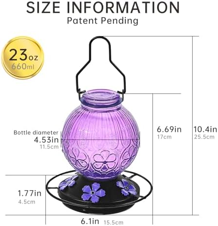Glass Hummingbird Feeders for Outdoors Hanging Purple+Red