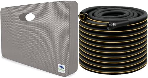 RUGGED RHINO Kneeling Pad and Garden Hose Bundle, Kneeling Pad is 17.5x11 Inch, in Gray Color, Garden Hose is 25 Feet Long, in Black Color, 2 Item Outdoor Bundle
