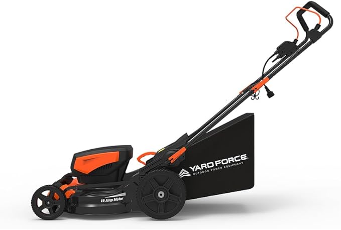 Yard Force 19-inch Electric Lawn Mower YF1518-3N1, 19-inch Metal Decking, 1-3 inch 7 Positions Central Cutting Height, 12" Rear Wheel, 14 Gal Grass Bag