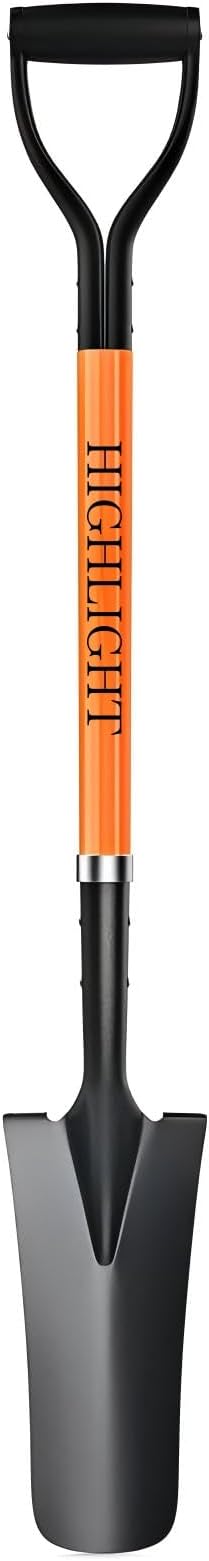 HIGHLIGHT Spade Shovel, 45-Inch Heavy Duty Sharp Shooter Shovel for Digging, Gardening, Planting, Trenching, Drain and Transplanting, Fiberglass D-Grip Handle, Orange