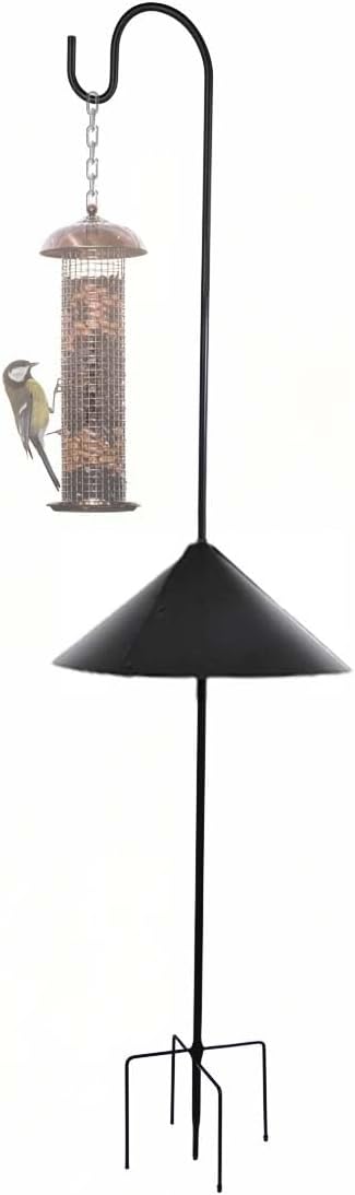 Matte Black Bird Feeder Pole with Squirrel Baffle 80" Tall Heave Duty Squirrel Proof Pole with Shepherd Hook 5 Prongs Base for Outdoor Hummingbird Feeders (No Bird Feeder)