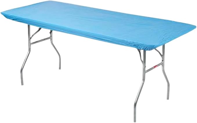 Kwik-Covers 6' Rectangle Plastic Table Covers 30" x 72", Bundle of 5 (Light Blue)