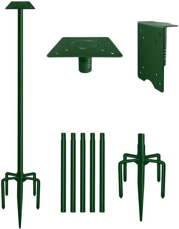 90Inch Heavy Duty Bird House Pole Mount Kit with Frosted, Bird Feeder Pole Kit with 5 Prongs Base and 2 Plates, for Outdoor, Yard, Garden, Green(Birdhouse Not Include)