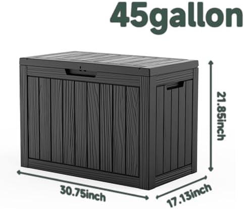 NicBex 45 Gallon Deck Box, Waterproof Resin Outdoor Storage Box Lockable for Patio Furniture, Fade Resistant Patio Side Table & Organizer for Garden Tools, Pool Floats, Outdoor Cushions, Black