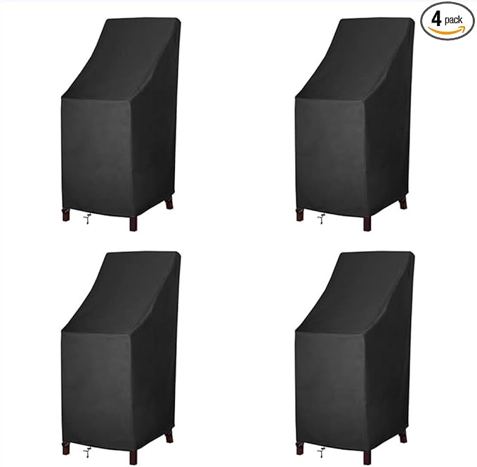 High Back Patio Chair Cover, Stackable Outdoor Covers, Durable 600D Oxford Barstool Chair Covers, Heavy Duty Waterproof Tall Outdoor Chair Covers, Storage Bag Included,4 Pack