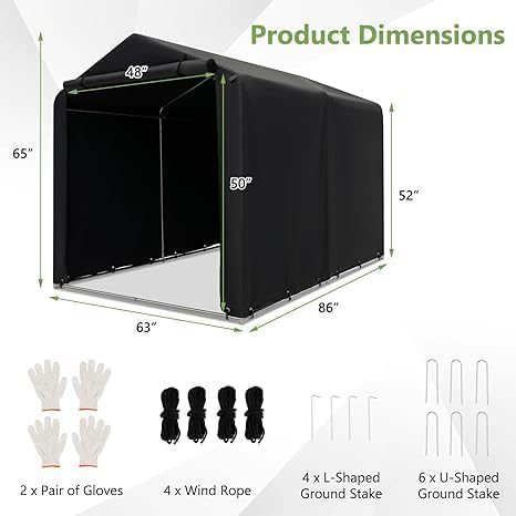Nightcore 7×5.2×5.4Ft Portable Shed with Waterproof Cover & Roll-up Zipper Door, Outdoor Storage Shed with Steel Frame, Ground Stake & Wind Rope, Outdoor Storage Shelter Tent