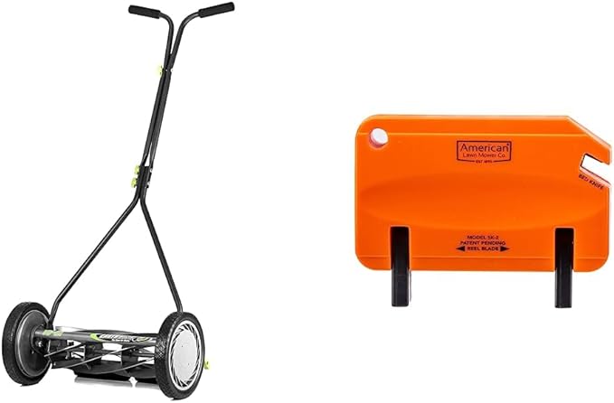 Earthwise 16-Inch 7-Blade Push Reel Lawn Mower (1715-16EW) + American Lawn Mower SK-2 Reel Lawn Mower Hand Sharpener