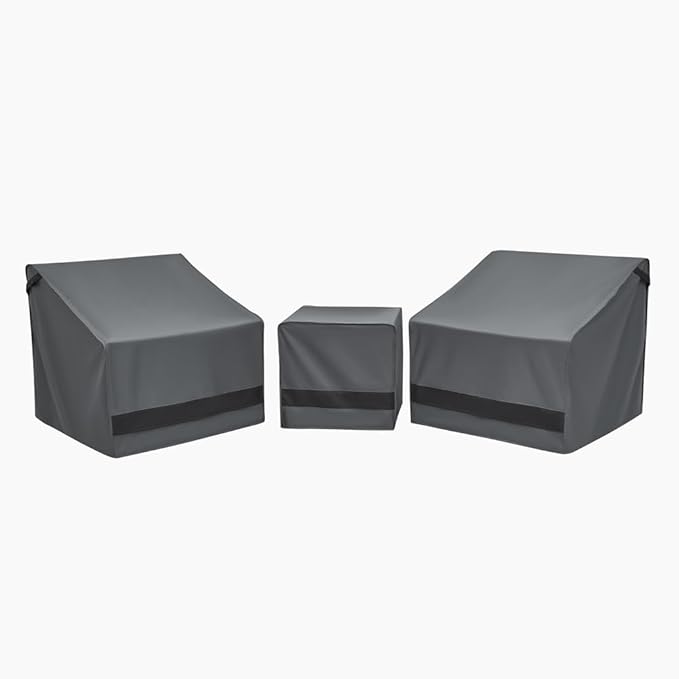 Loriano Patio Furniture Covers Set, 3 Piece Outdoor Furniture Cover Waterproof, 600D Heavy Duty Lawn Furniture Covers Set Grey