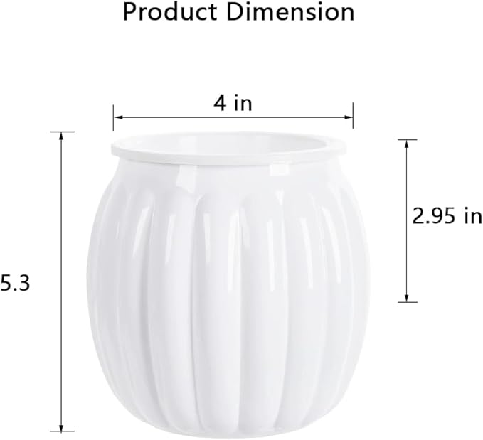 Cornasee 4" Pumpkin Planter Self Watering Pot, 4-Pack Small Plastic Planters for Indoor Plants,Flowers,Succulent,African Violets (White, 4")