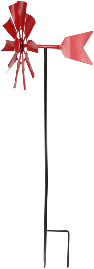 BinaryABC Outdoor Yard Windmill Metal Wind Spinner,Wind Sculptures Spinners Yard Decor Pinwheel,for Garden Yard Lawn Patio Decoration (Red)