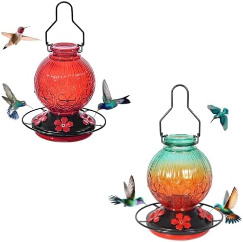 Glass Hummingbird Feeders for Outdoors Hanging Red +Green