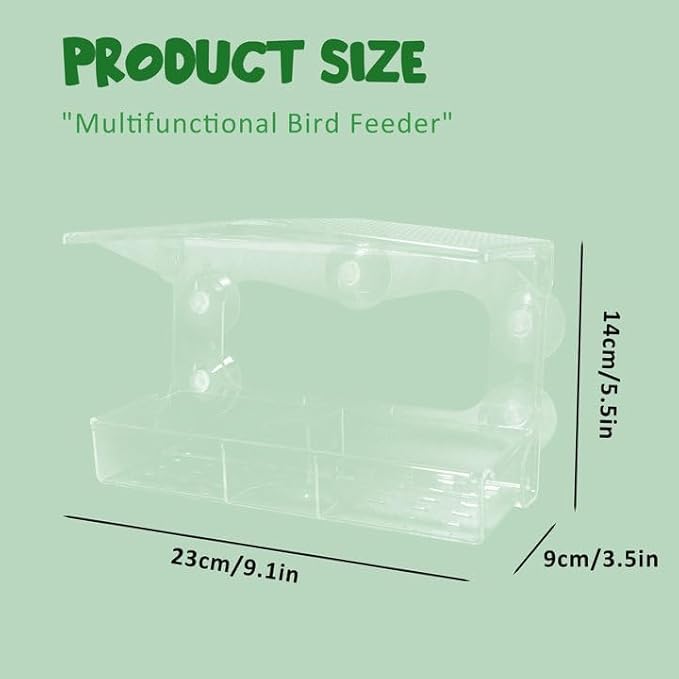 Clear Window Bird Feeder with 5 Extra Strong Suction Cups, Acrylic Wildlife Seed Feeder， as an Outdoor Transparent Bird Watching Gift, Easy-to-Clean, Garden Decor-2 Pack
