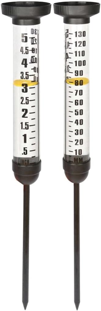 Esschert Design USA TH86 Tall Plastic Rain Gauge, Displays Inches and Milliliters, Clear