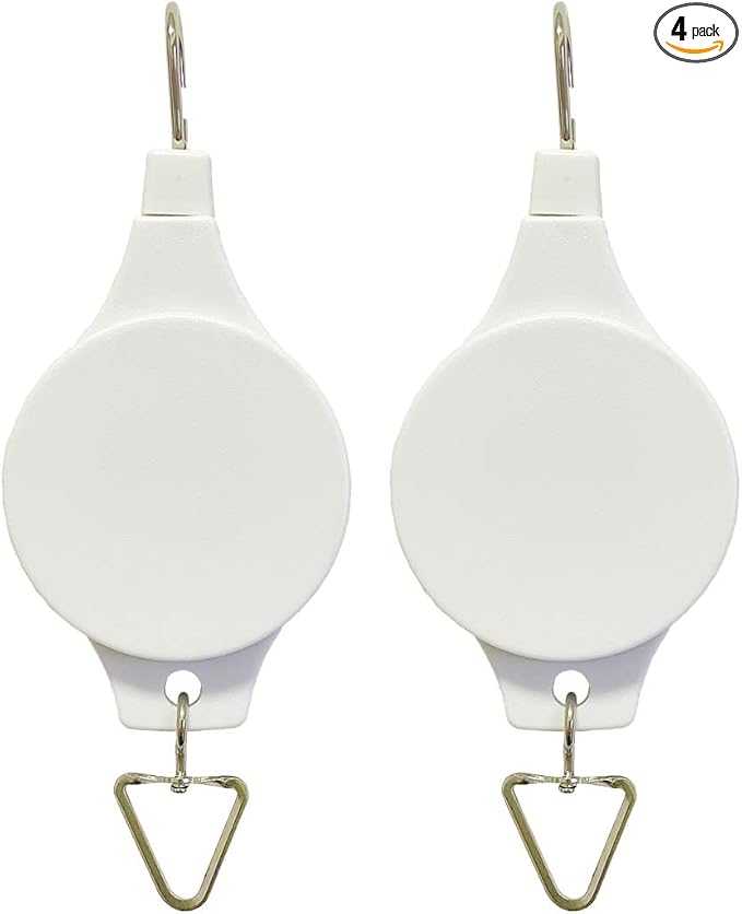 Pack Plant Hook Pulley, Retractable Plant Hanger Easy Reach Hanging Flower Basket for Garden Baskets Pots and Birds Feeder Hang High up and Pull Down to Water Or Feed (White 2Pack)