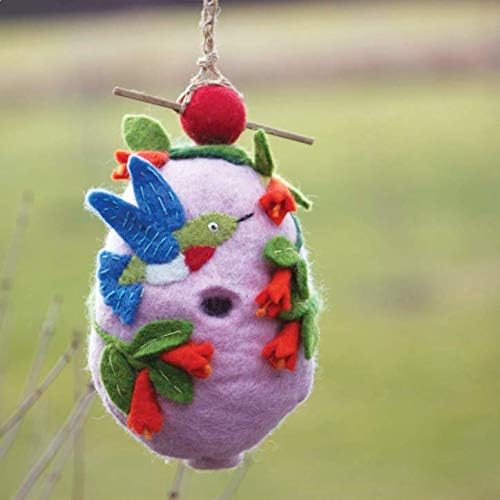 Global Crafts Bird House - Hummingbird Design, Modern Style - 11 x 7 x 3 in - Wool