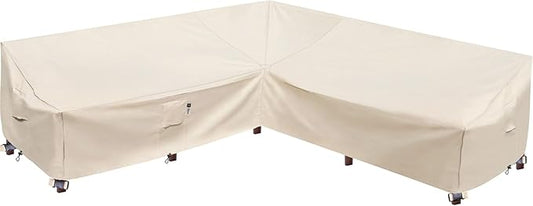 Patio Furniture Covers, Heavy Duty Outdoor Sectional Couch Cover, Waterproof 600D V-Shaped L-Shape Lawn Outdoor Furniture Protector(Natural Beige,V-Shaped-90 x90)