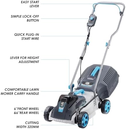 RB 40V 13-Inch Brushless Cordless Lawn Mower with Fast Charger & 2 × 4.0Ah Lithium Battery
