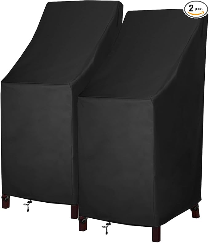 High Back Patio Chair Cover, Stackable Outdoor Chair Covers, Durable 600D Oxford Barstool Covers, Heavy Duty Waterproof Tall Chair Covers, Storage Bag Included, 2 Pack
