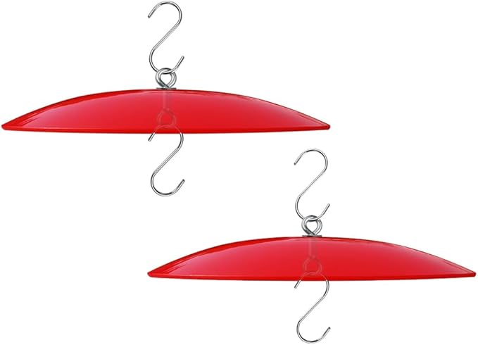 2PC X 10" Glass Rain Cover for Wild Bird Feeder Outdoors - Weather Guard S Hook Hanging - Protective Dome Baffle - Red (Dia. 25CM)